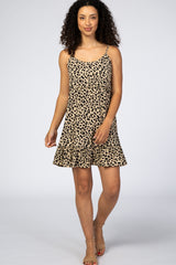 Taupe Leopard Print Sleeveless Maternity Mini Dress
