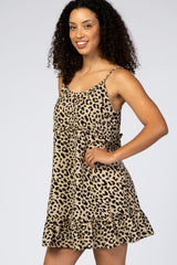 Taupe Leopard Print Sleeveless Mini Dress