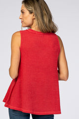 Coral Waffle Knit V-Neck Top