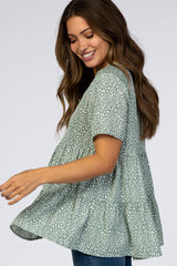 Mint Animal Print Tiered Maternity Top