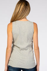 Heather Grey Ribbed Button Front Maternity Tank Top