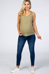 Light Olive Ribbed Button Front Maternity Tank Top