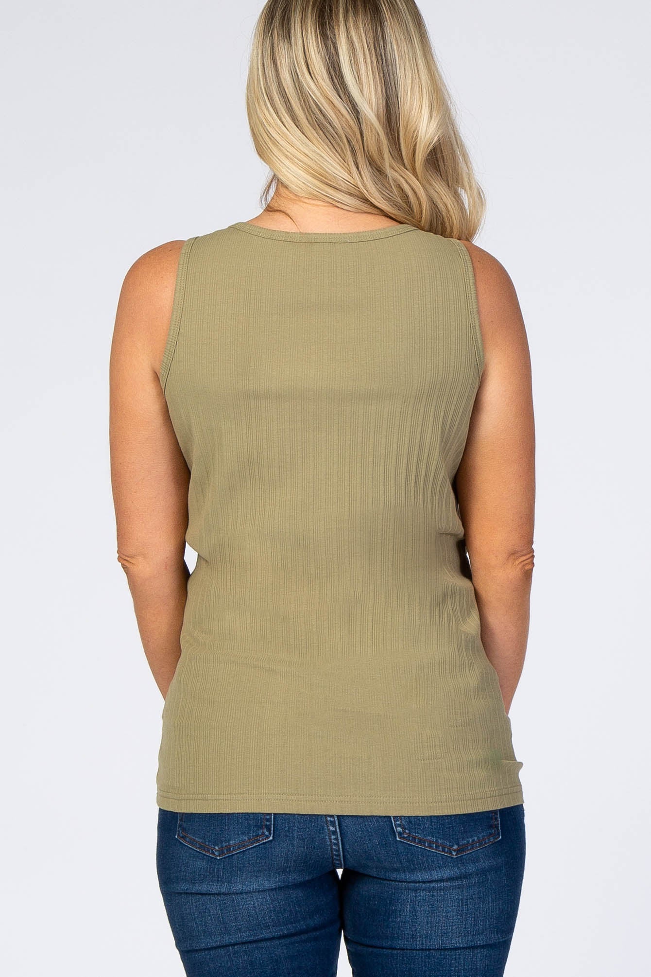 Light Olive Ribbed Button Front Maternity Tank Top