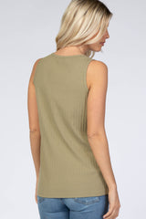Light Olive Ribbed Button Front Tank Top