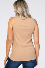 Taupe Ribbed Button Front Maternity Tank Top