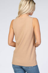 Taupe Ribbed Button Front Tank Top