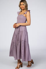 Lavender Smocked Ruffle Accent Dress