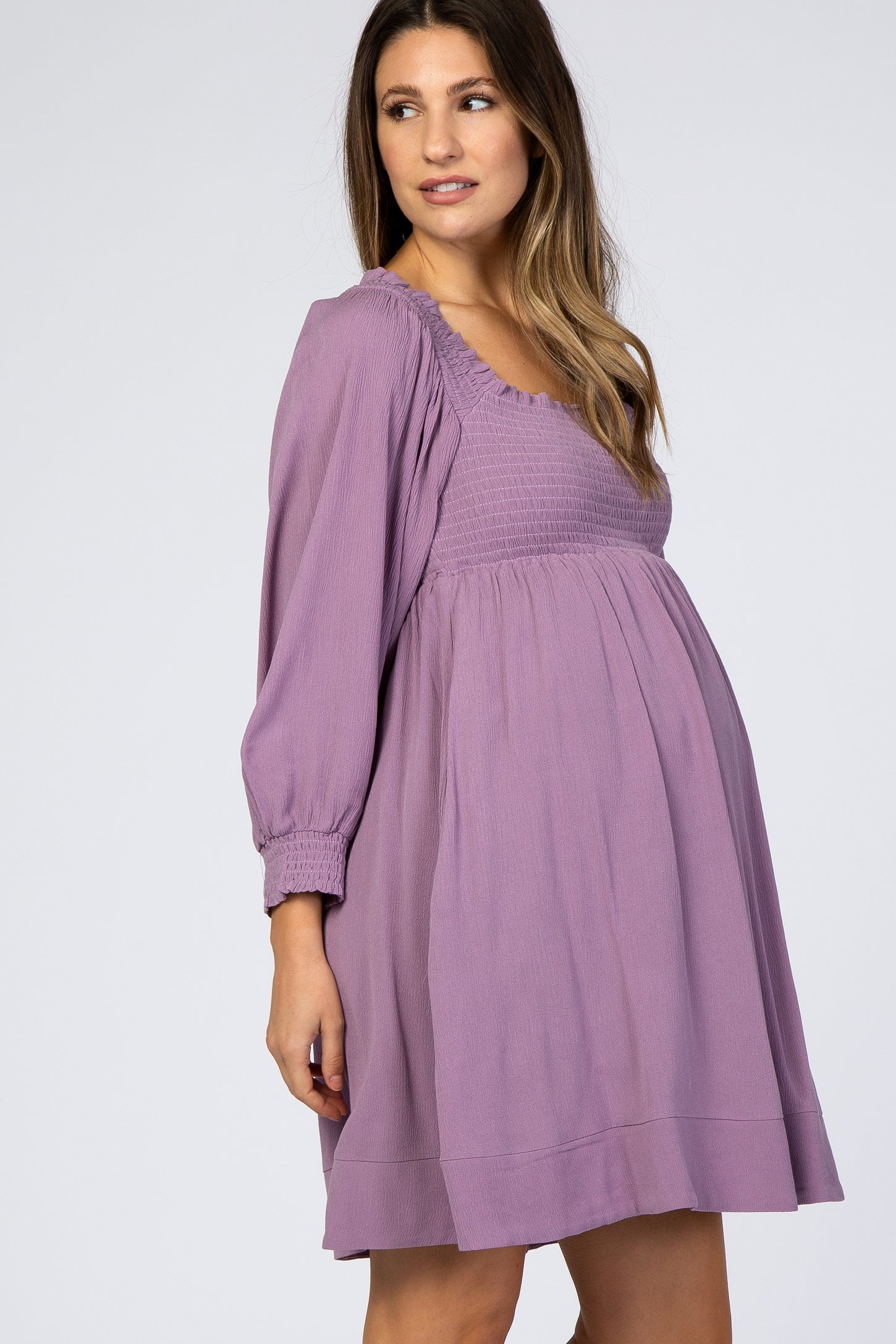 Light Purple Smocked Maternity Mini Dress