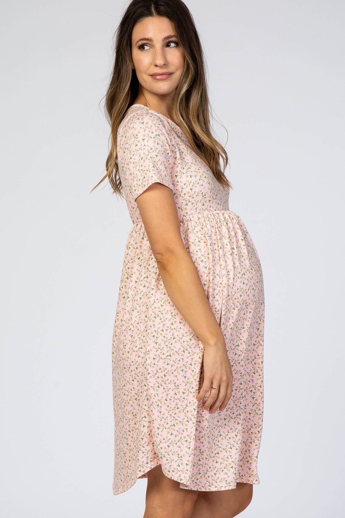 PInk Floral Short Sleeve Maternity Dress