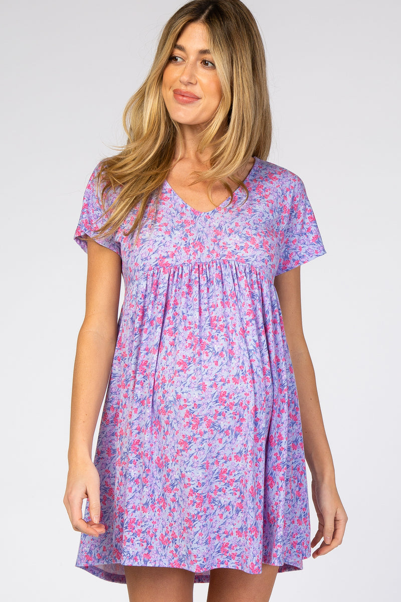 Lavender Floral Short Sleeve Maternity Dress– PinkBlush