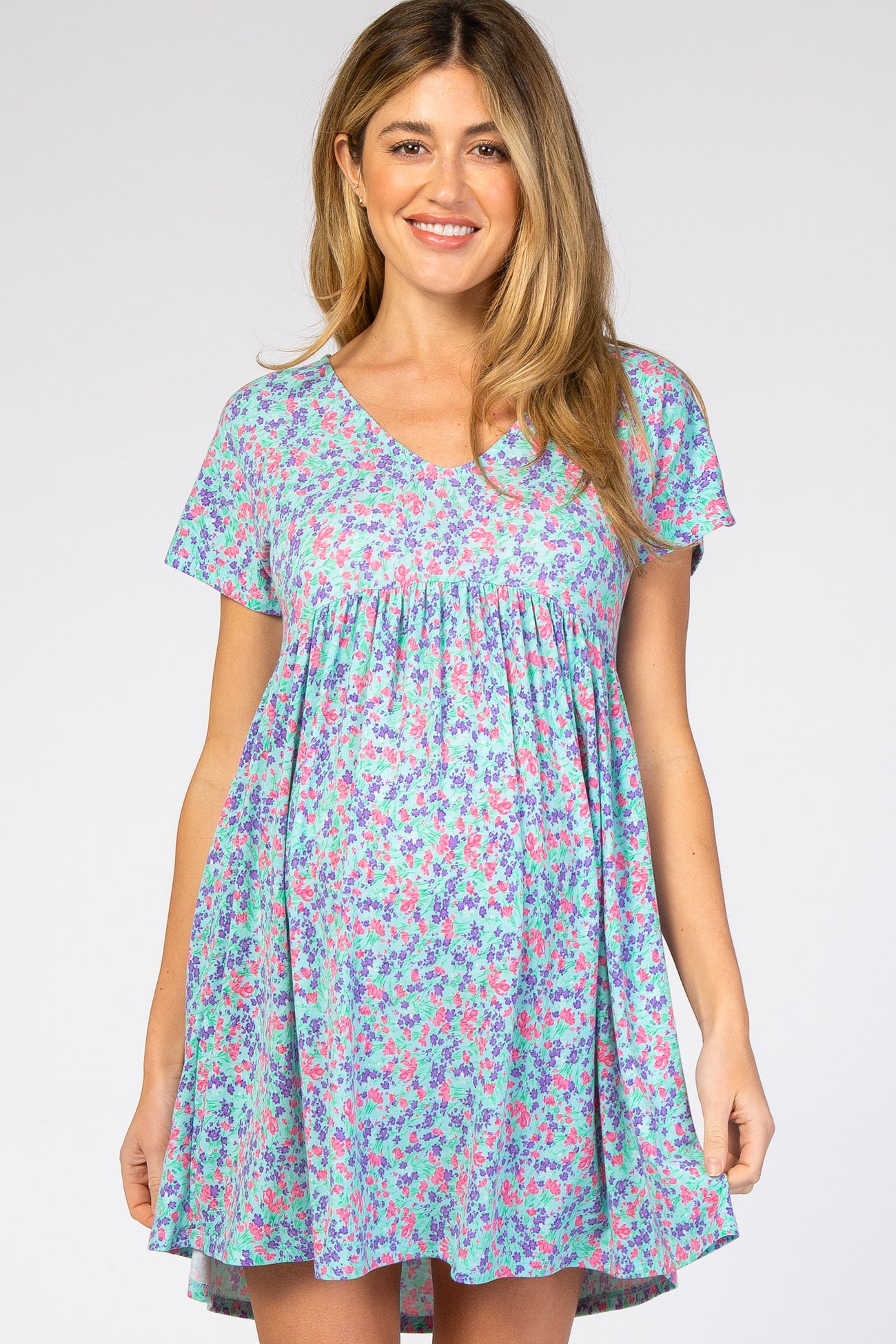 Aqua Floral Short Sleeve Maternity Dress – PinkBlush