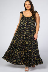 Black Floral Ruffle Strap Maternity Plus Maxi Dress