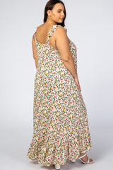 Ivory Floral Ruffle Strap Plus Maxi Dress