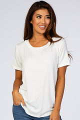 Ivory Rolled Cuff Short Sleeve Maternity Top