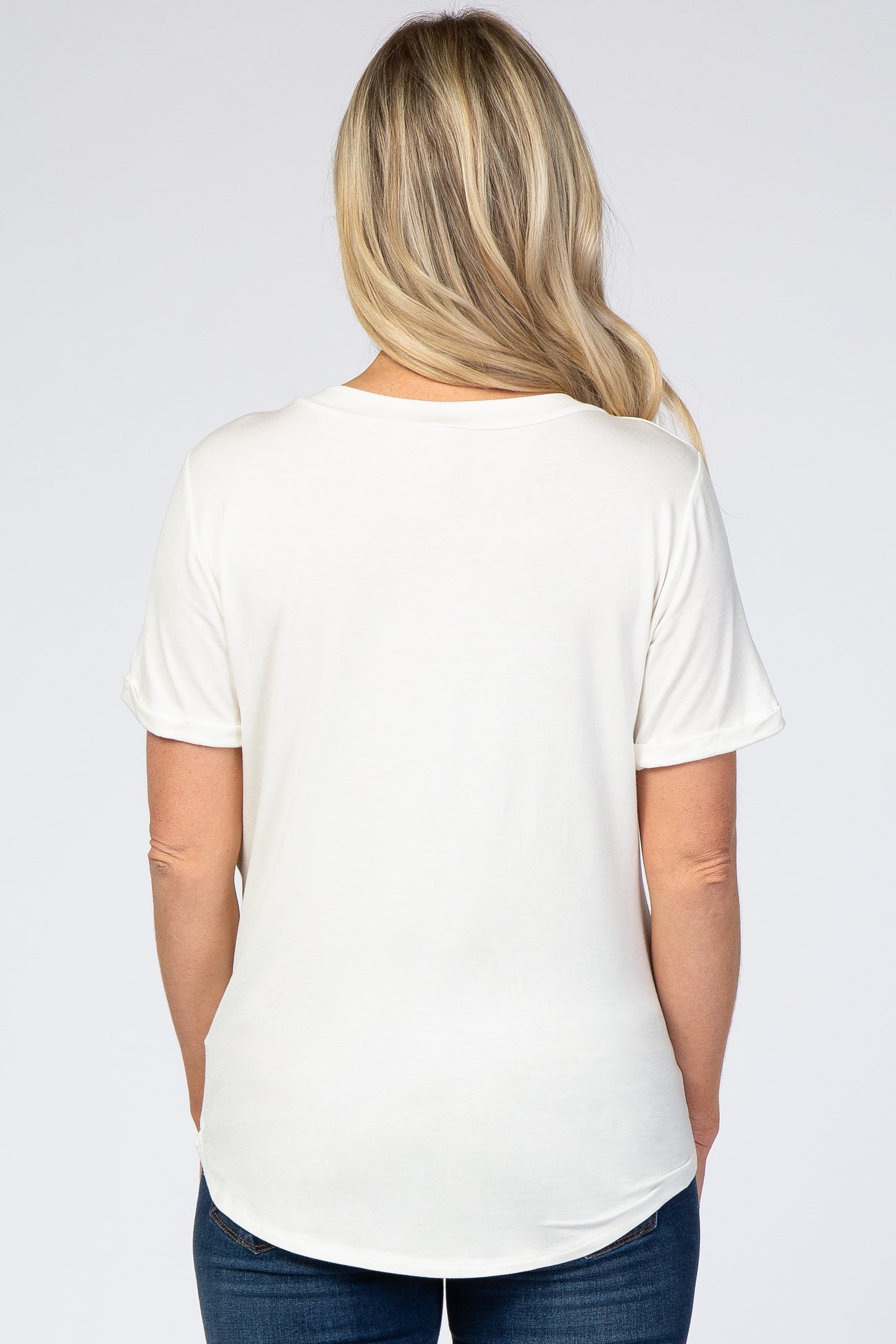 Ivory Rolled Cuff Short Sleeve Maternity Top
