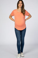 Coral Rolled Cuff Short Sleeve Maternity Top