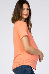 Coral Rolled Cuff Short Sleeve Maternity Top