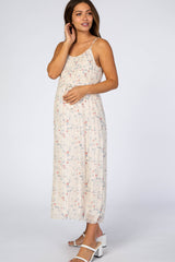 Cream Floral Chiffon Maternity Midi Dress