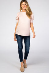 Pink Puff Sleeve Maternity Top