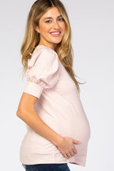 Pink Puff Sleeve Maternity Top