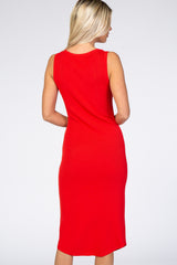 Red Ribbed Sleeveless Midi Dress