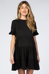 Black Tiered Short Sleeve Maternity Dress– PinkBlush