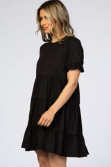 Black Tiered Short Sleeve Dress