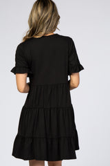 Black Tiered Short Sleeve Dress