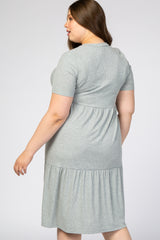 Heather Grey Ribbed Tiered Maternity Plus Dress