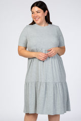 Heather Grey Ribbed Tiered Plus Dress