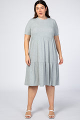 Heather Grey Ribbed Tiered Maternity Plus Dress