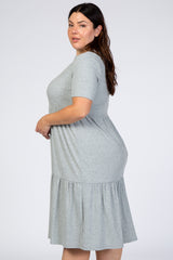 Heather Grey Ribbed Tiered Plus Dress