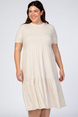 Beige Ribbed Tiered Plus Dress