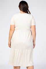Beige Ribbed Tiered Plus Dress