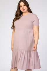 Lavender Ribbed Tiered Maternity Plus Dress