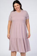 Lavender Ribbed Tiered Plus Dress