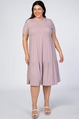 Lavender Ribbed Tiered Maternity Plus Dress