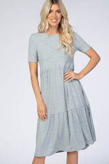 Heather Grey Ribbed Tiered Dress