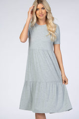 Heather Grey Ribbed Tiered Dress