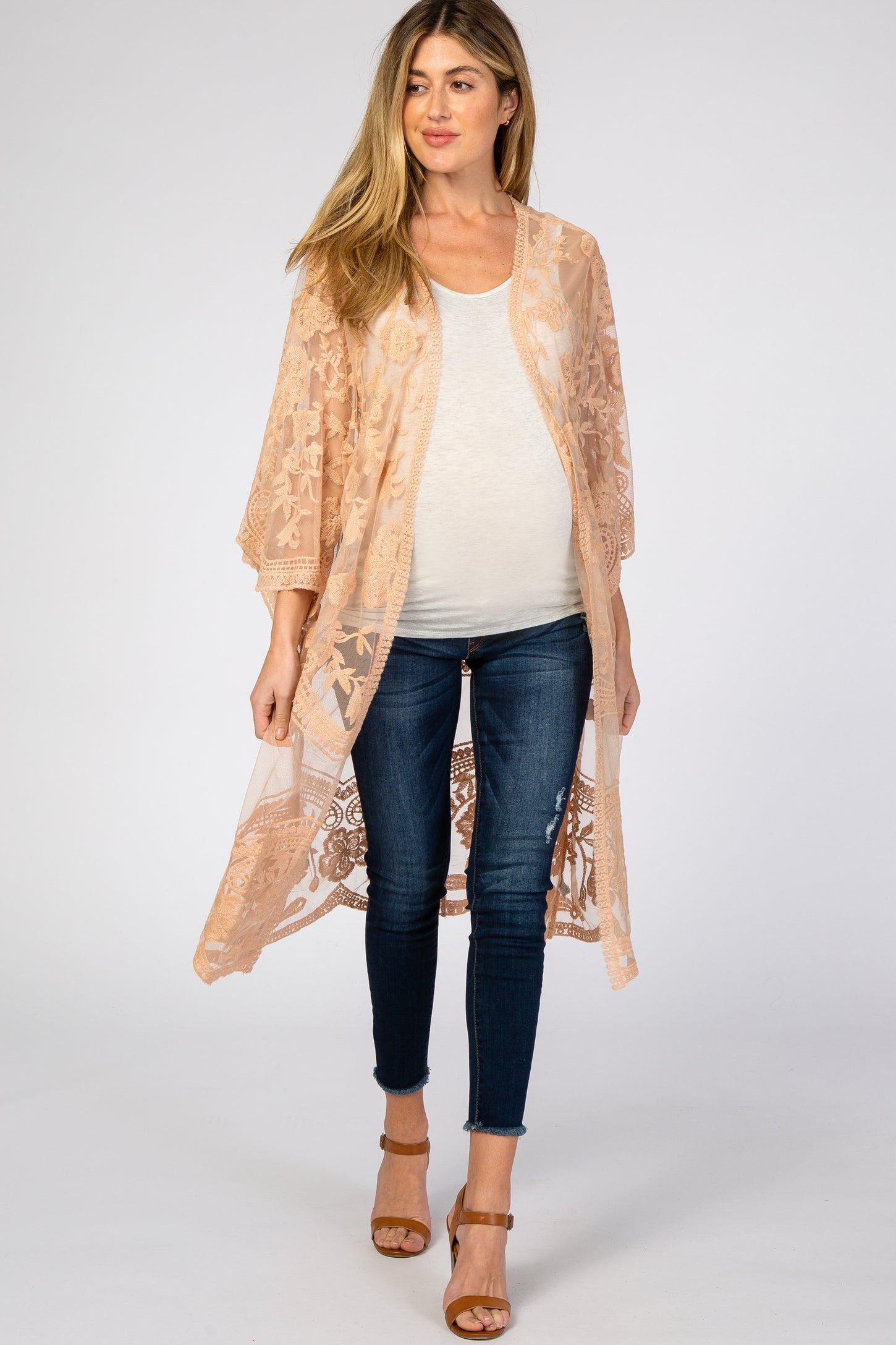 Taupe Mesh Lace Maternity Cover Up