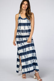 Navy Blue Tie Dye Side Slit Maternity Maxi Dress