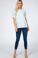 Light Blue Short Twisted Sleeve Round Neck Top