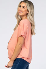 Peach Tie Front Short Sleeve Maternity Top