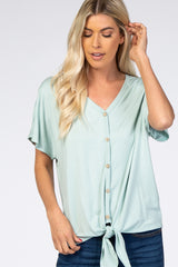Mint Tie Front Short Sleeve Maternity Top