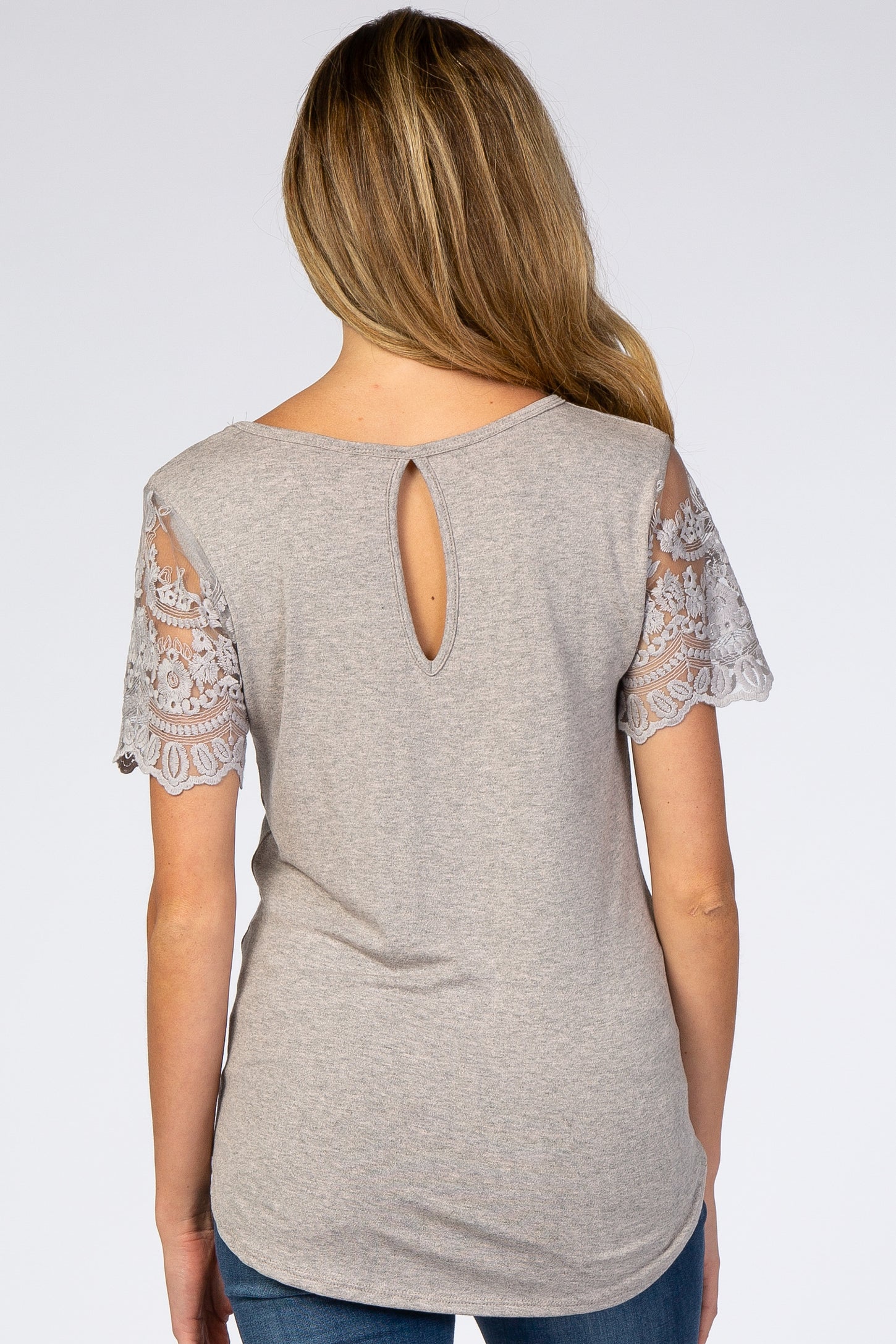 Heather Grey Lace Sleeve Maternity Top