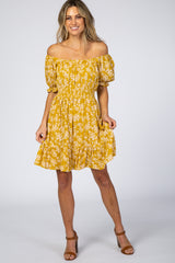 Mustard Floral Off Shoulder Mini Dress