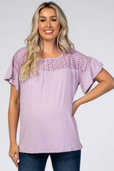 Lavender Eyelet Accent Maternity Top