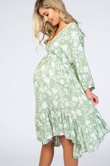 Mint Floral Silhouette Print Maternity Dress