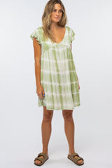 Light Olive Tie Dye V-Neck Dress