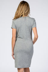 Grey Button Front Maternity Dress